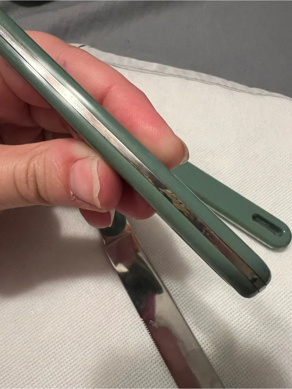 Vintage MIC Japan Green Handle Butter Knives Set of 6 Serrated Stainless Steel